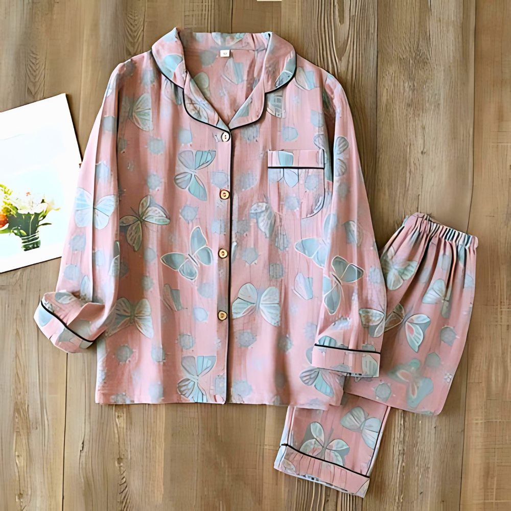 Women's 2-Piece Cotton Lounge Set | Butterfly Print Top & Pants