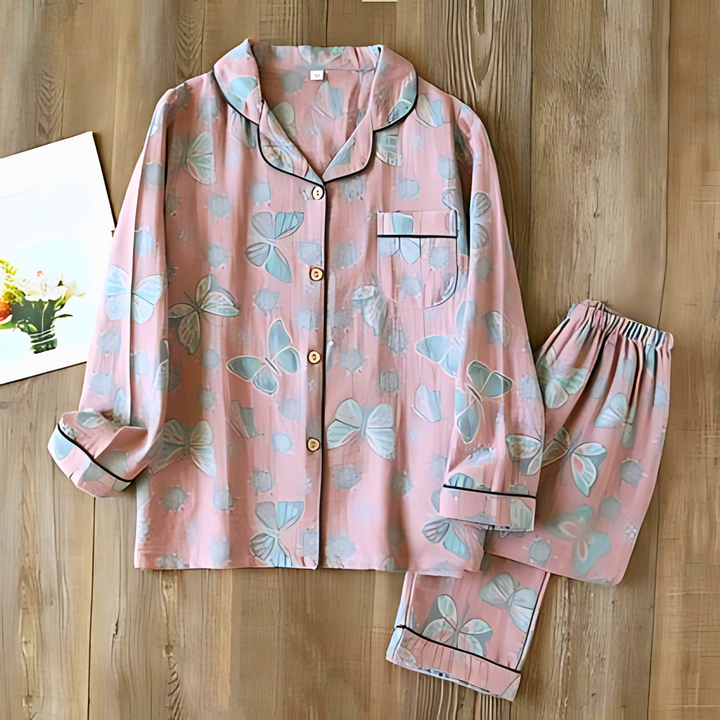 Women's 2-Piece Cotton Lounge Set | Butterfly Print Top & Pants