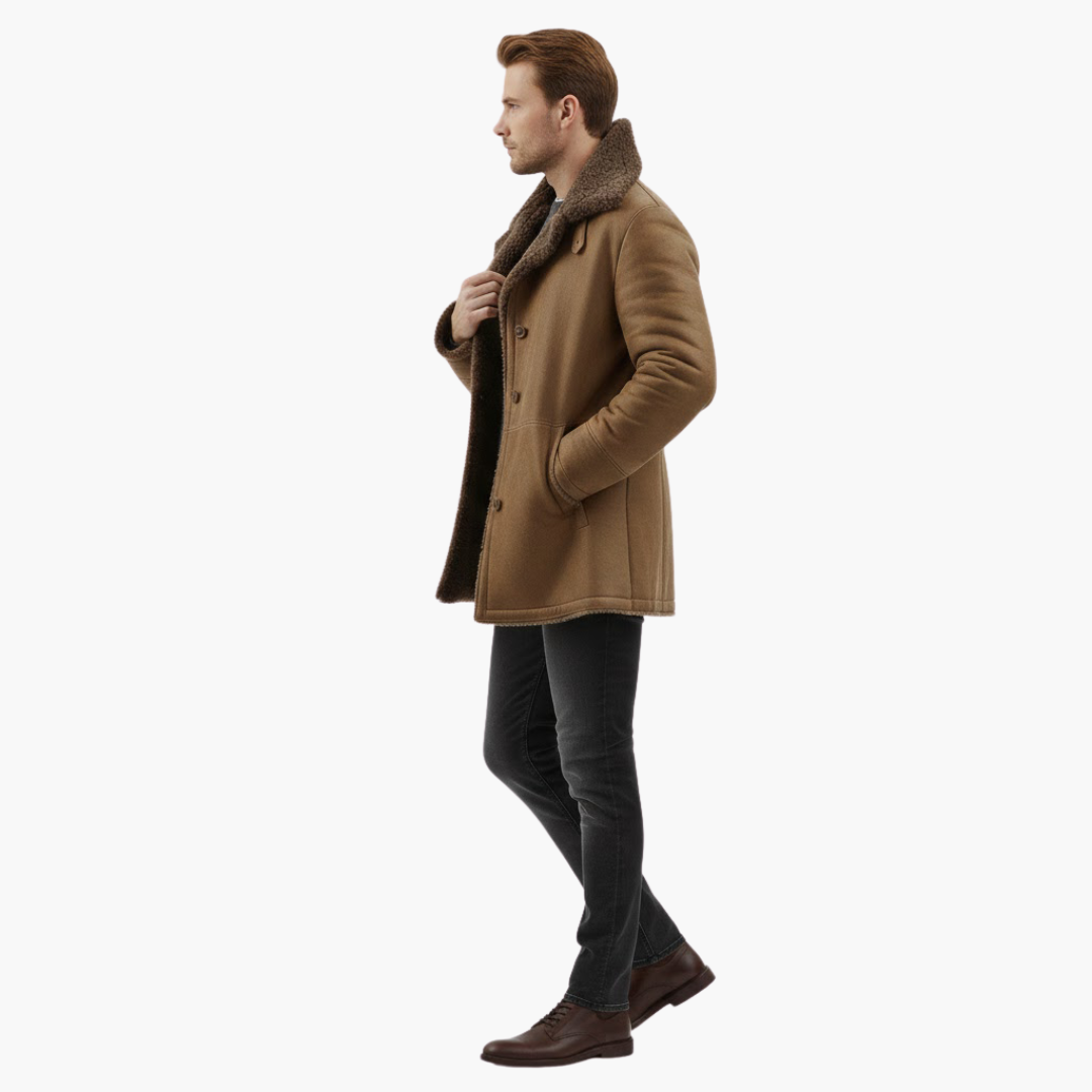 Men’s Winter Coat | Large Collar Button-Up Jacket