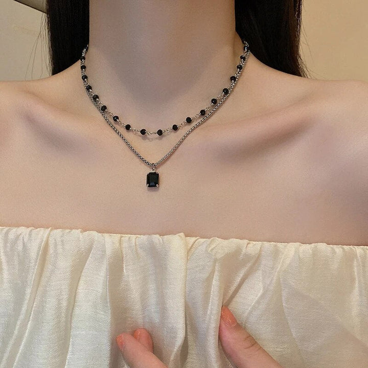 Double Strand Necklace with Black Pearls