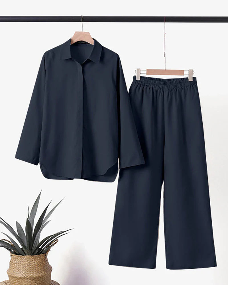 Syrena | Women's 2‑Piece Outfit with Button-Up Shirt & Wide-Leg Pants