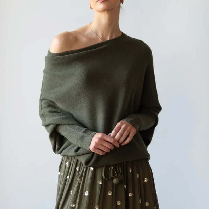 Women’s Asymmetric Draped Knitted Sweater | Soft & Warm