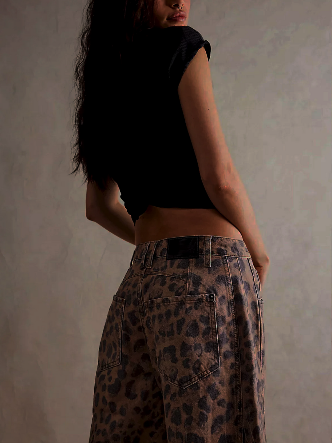 Women’s Wide-Leg Printed Jeans | Mid-Rise Stretch Cotton Mix