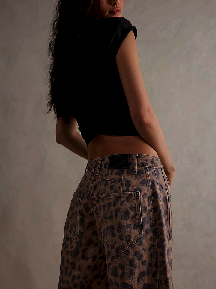 Women’s Wide-Leg Printed Jeans | Mid-Rise Stretch Cotton Mix