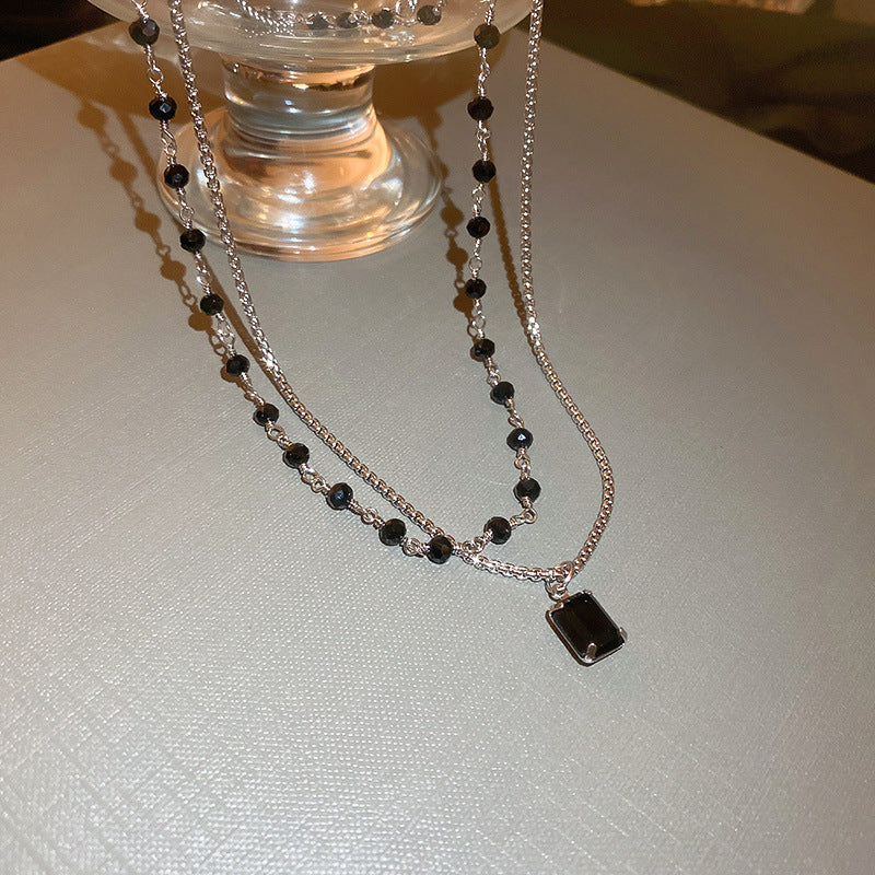 Double Strand Necklace with Black Pearls