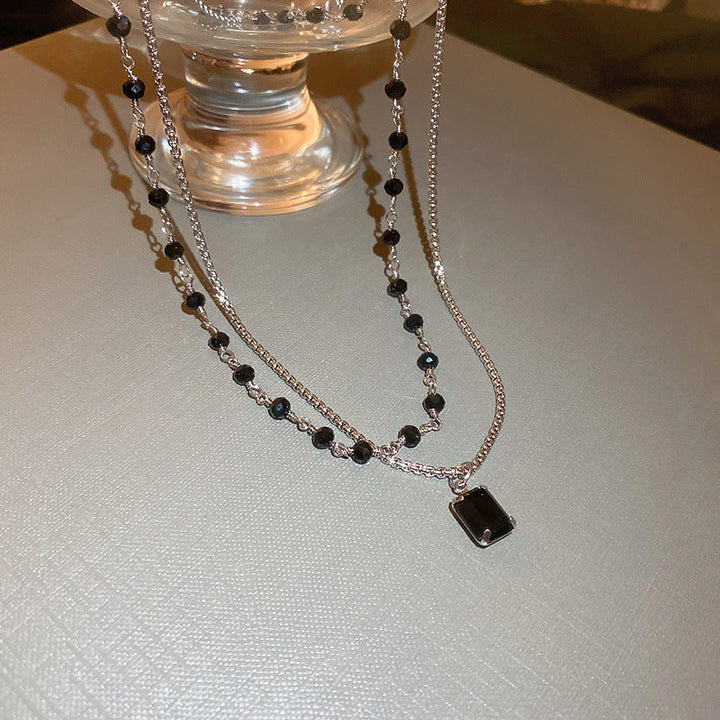 Double Strand Necklace with Black Pearls
