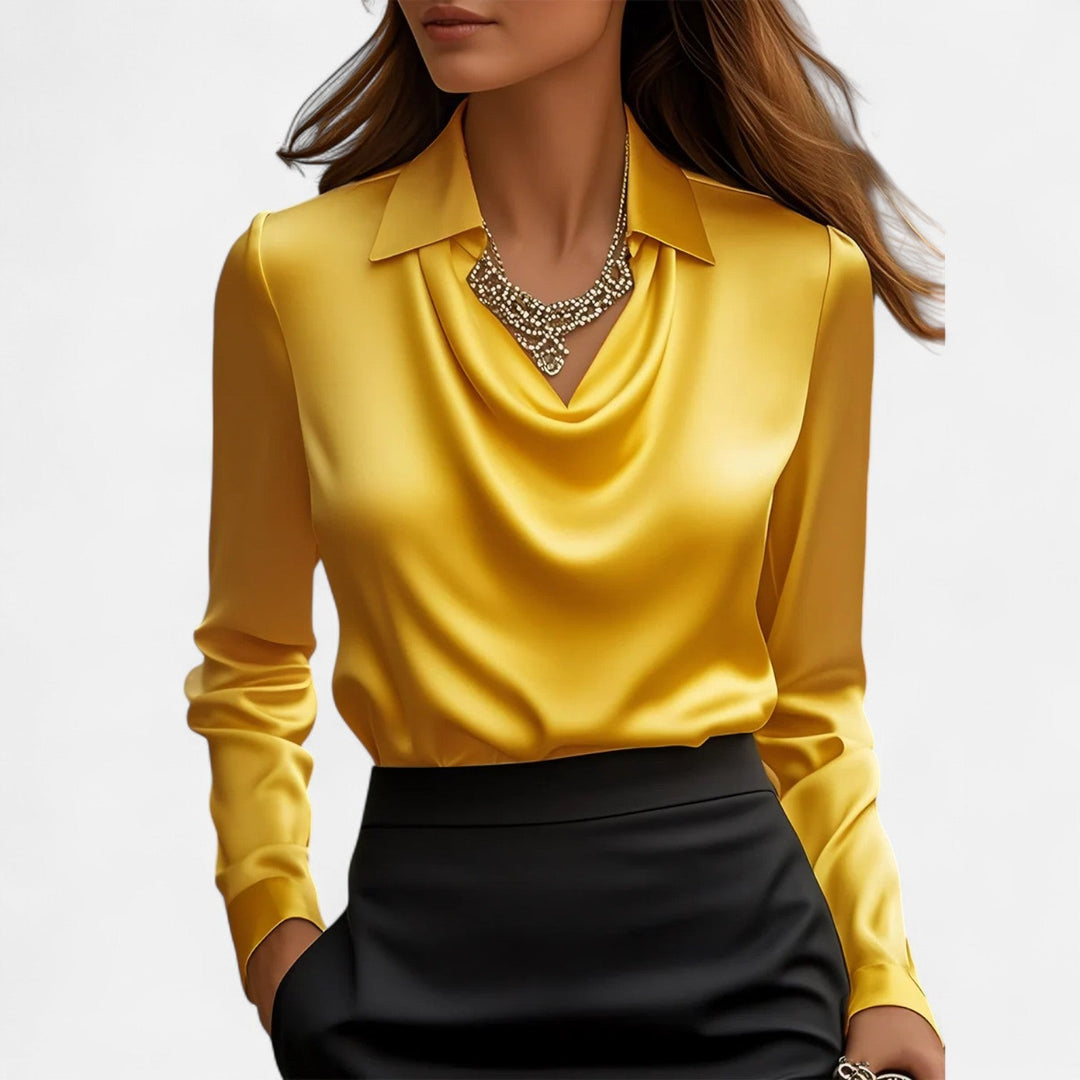 Women’s Satin Blouse with Draped Neckline