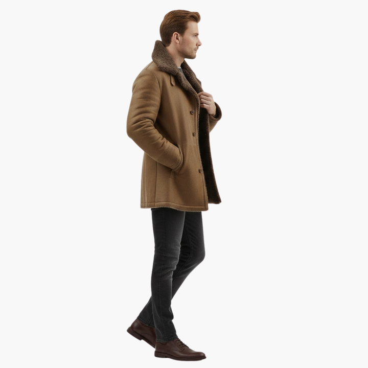 Men’s Winter Coat | Large Collar Button-Up Jacket