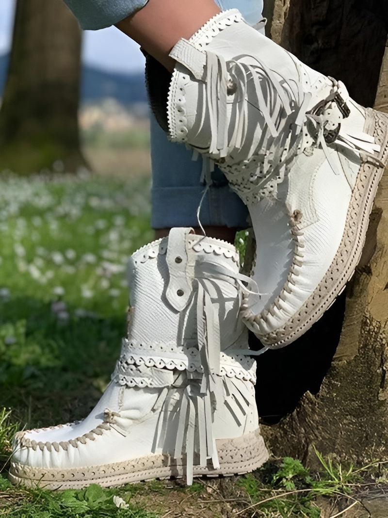 Womens Boho Western Fringe Boots