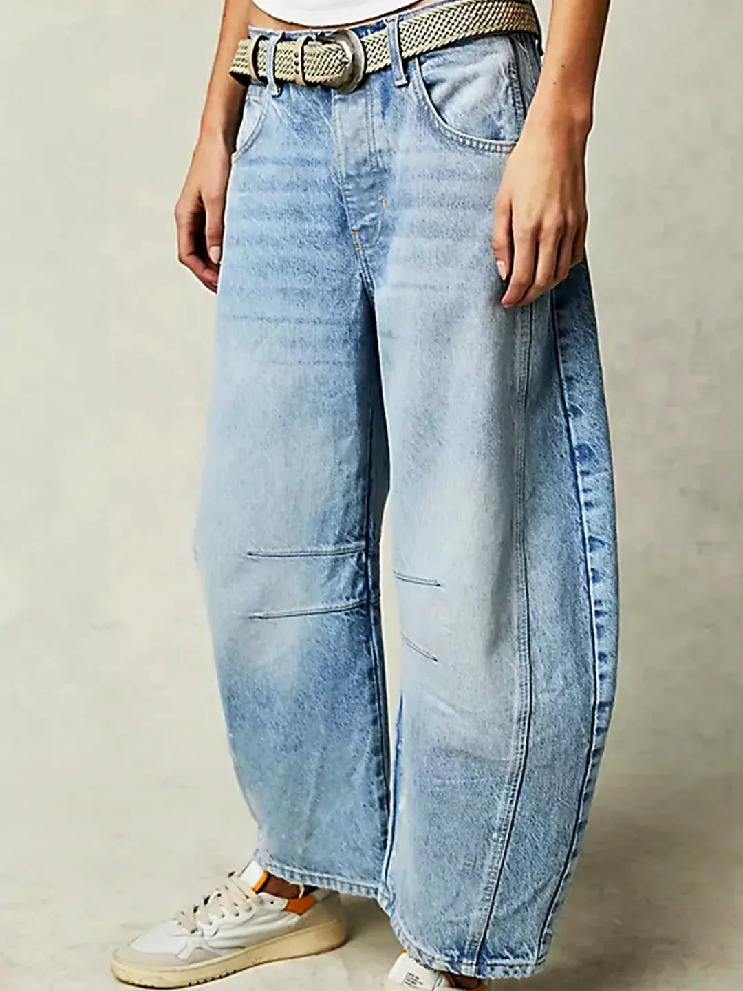 Women’s Wide-Leg Printed Jeans | Mid-Rise Stretch Cotton Mix