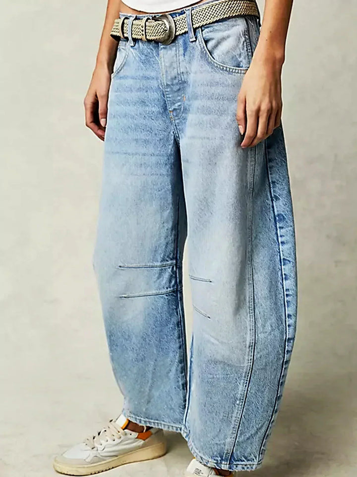 Women’s Wide-Leg Printed Jeans | Mid-Rise Stretch Cotton Mix