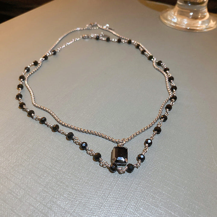 Double Strand Necklace with Black Pearls