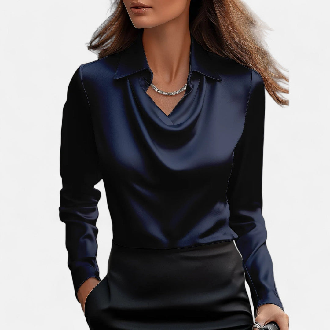 Women’s Satin Blouse with Draped Neckline