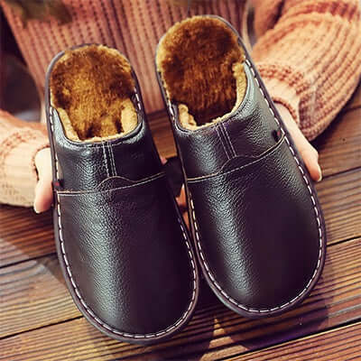 Unisex Waterproof Faux Leather Slippers | Warm Inside