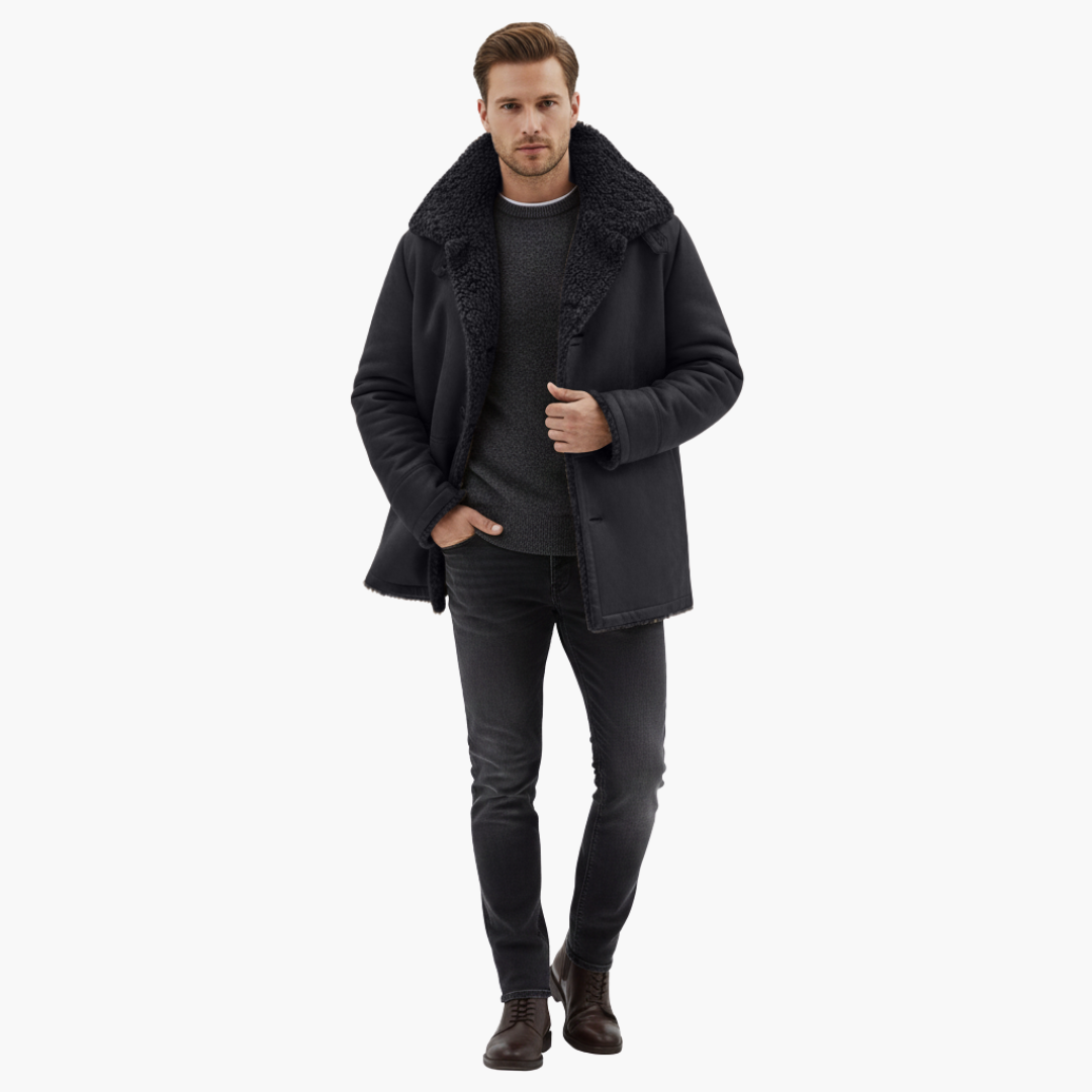 Men’s Winter Coat | Large Collar Button-Up Jacket