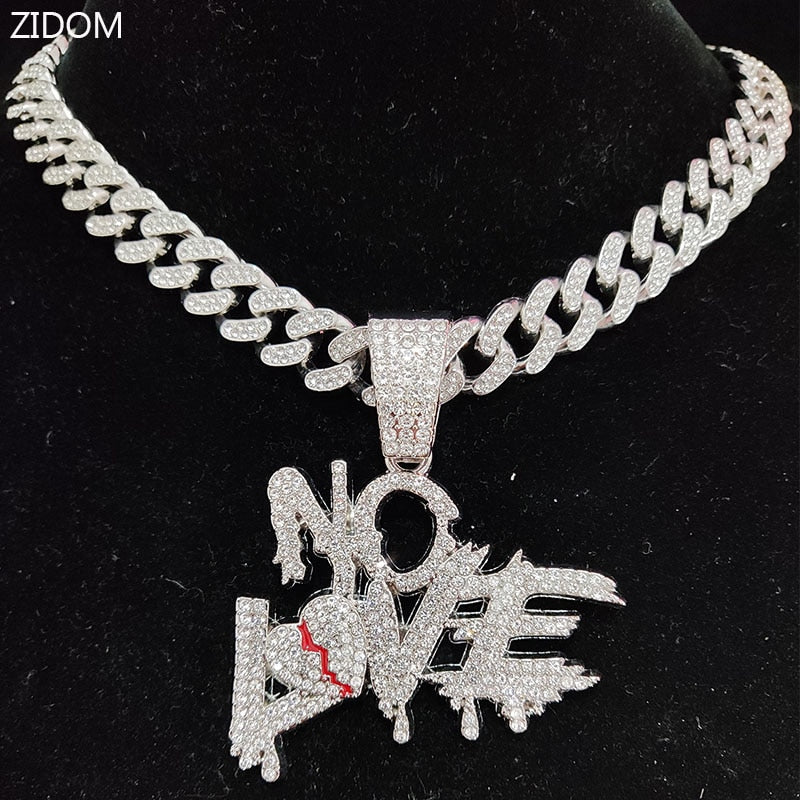 Hip Hop Cuban Chain Necklace with 'NO LOVE' Pendant