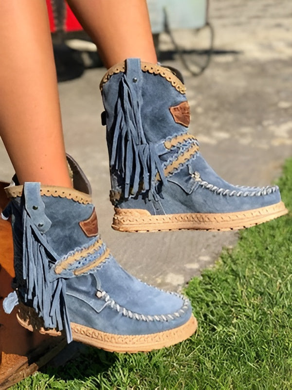 Womens Boho Western Fringe Boots