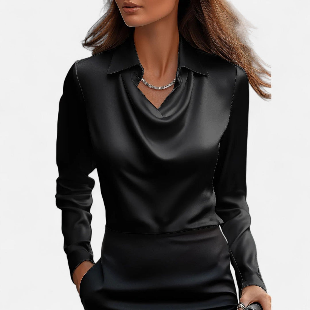 Women’s Satin Blouse with Draped Neckline