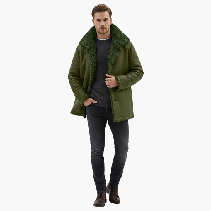 Men’s Winter Coat | Large Collar Button-Up Jacket