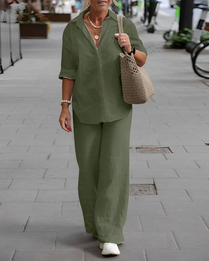 Syrena | Women's 2‑Piece Outfit with Button-Up Shirt & Wide-Leg Pants