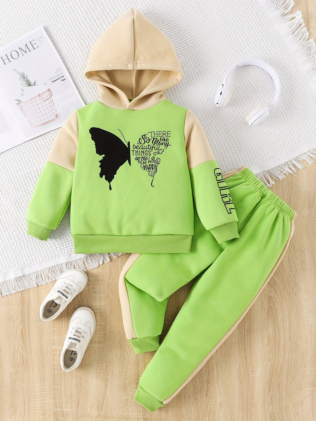 Girls 2-Piece Fleece Set | Butterfly Print Hoodie & Pants