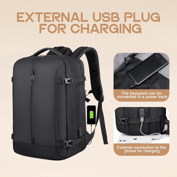40L Expandable Waterproof Travel Backpack | USB Port & 17” Laptop Compartment