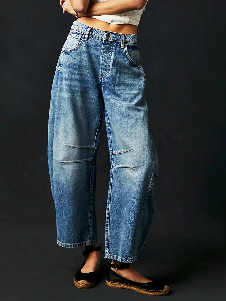 Women’s Wide-Leg Printed Jeans | Mid-Rise Stretch Cotton Mix