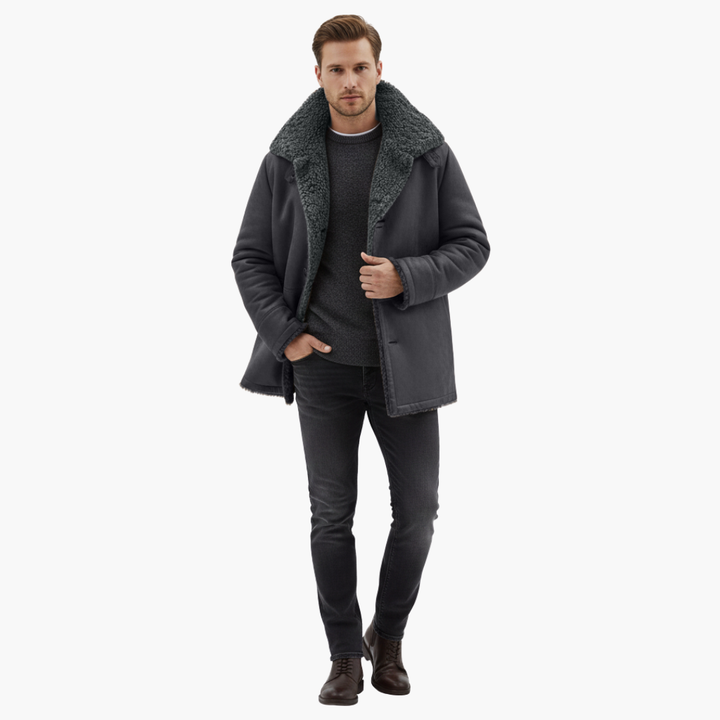 Men’s Winter Coat | Large Collar Button-Up Jacket