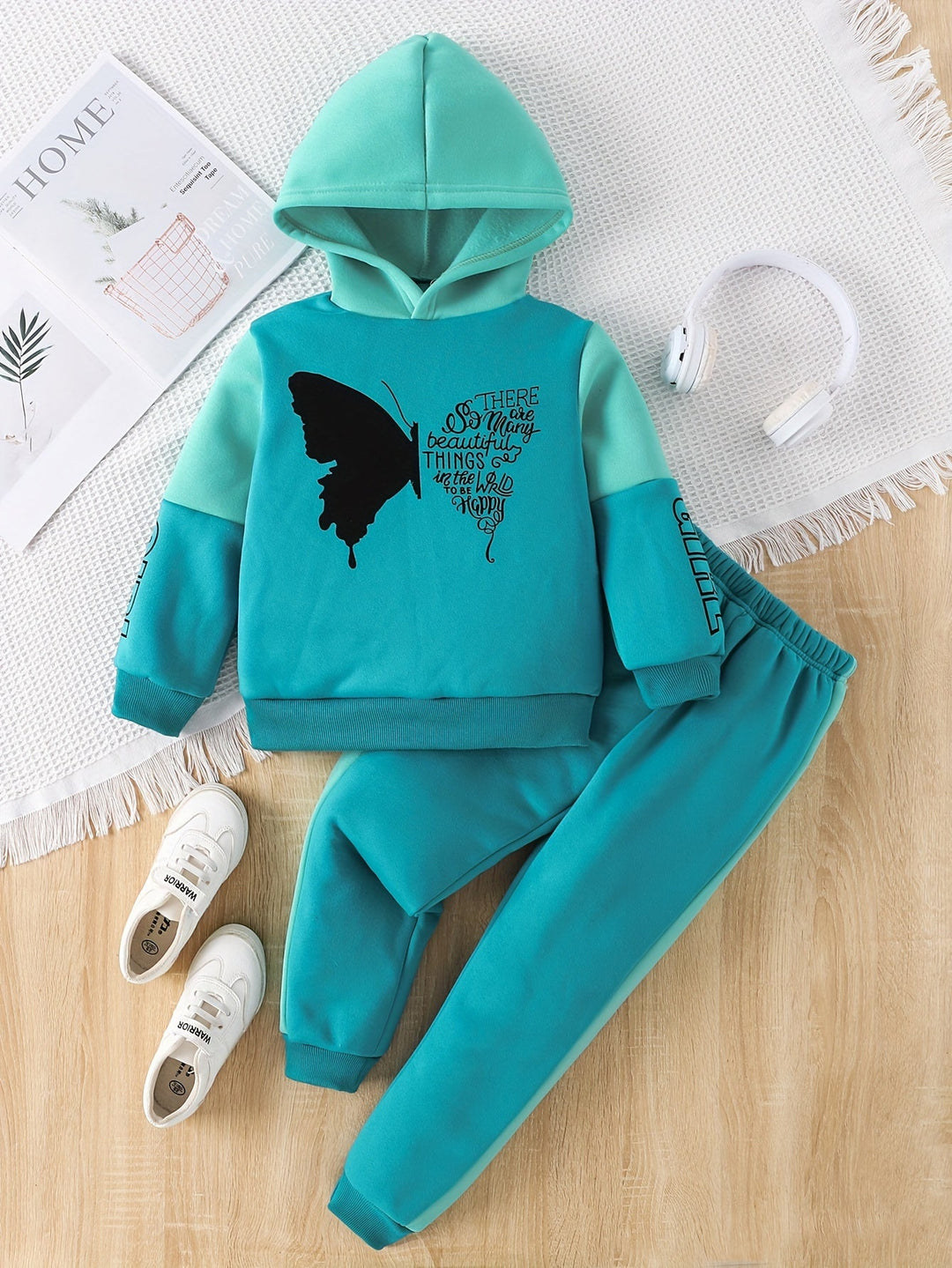 Girls 2-Piece Fleece Set | Butterfly Print Hoodie & Pants