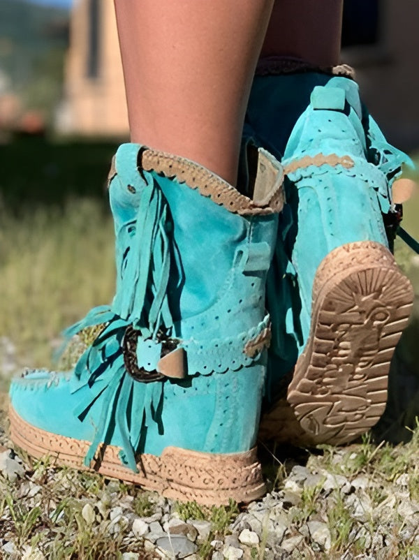 Womens Boho Western Fringe Boots