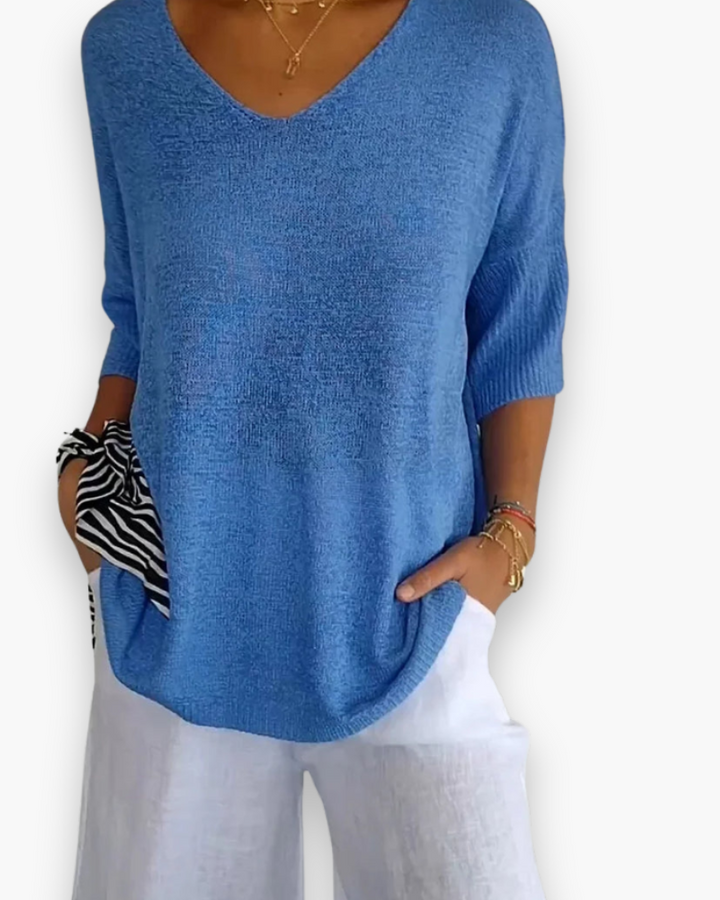Kyrella | Casual V-Neck Knit Summer Shirt
