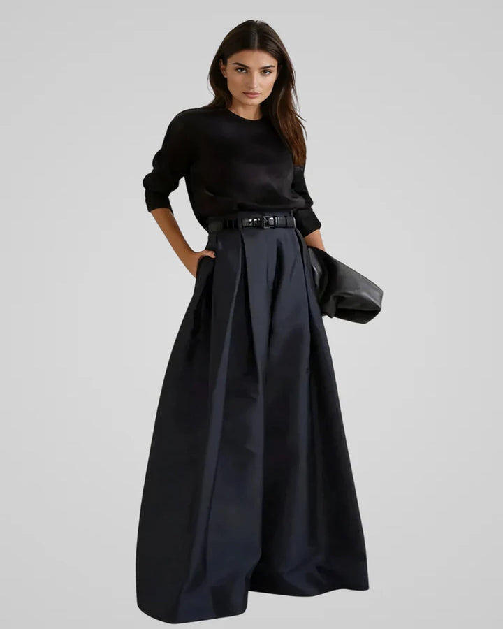 High-Waist A-Line Black Maxi Skirt | Elegant Long Skirt