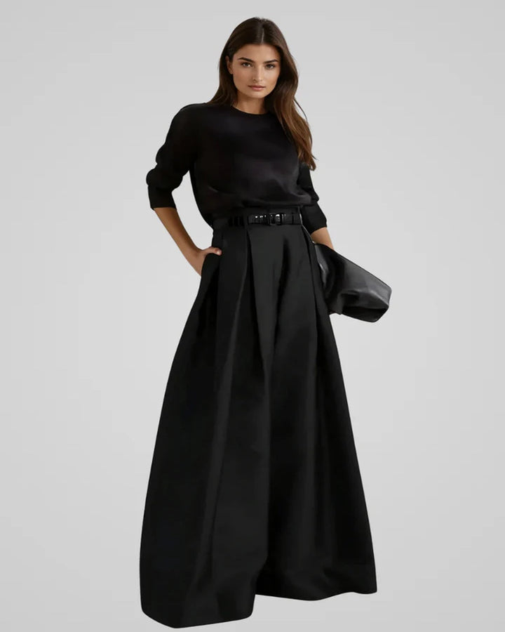 High-Waist A-Line Black Maxi Skirt | Elegant Long Skirt