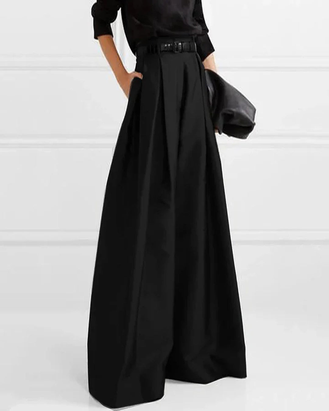 High-Waist A-Line Black Maxi Skirt | Elegant Long Skirt