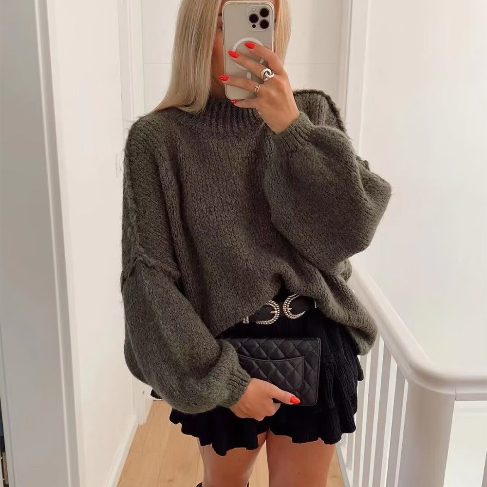 Casual All-Match Round-Neck Long-Sleeve Knitted Sweater