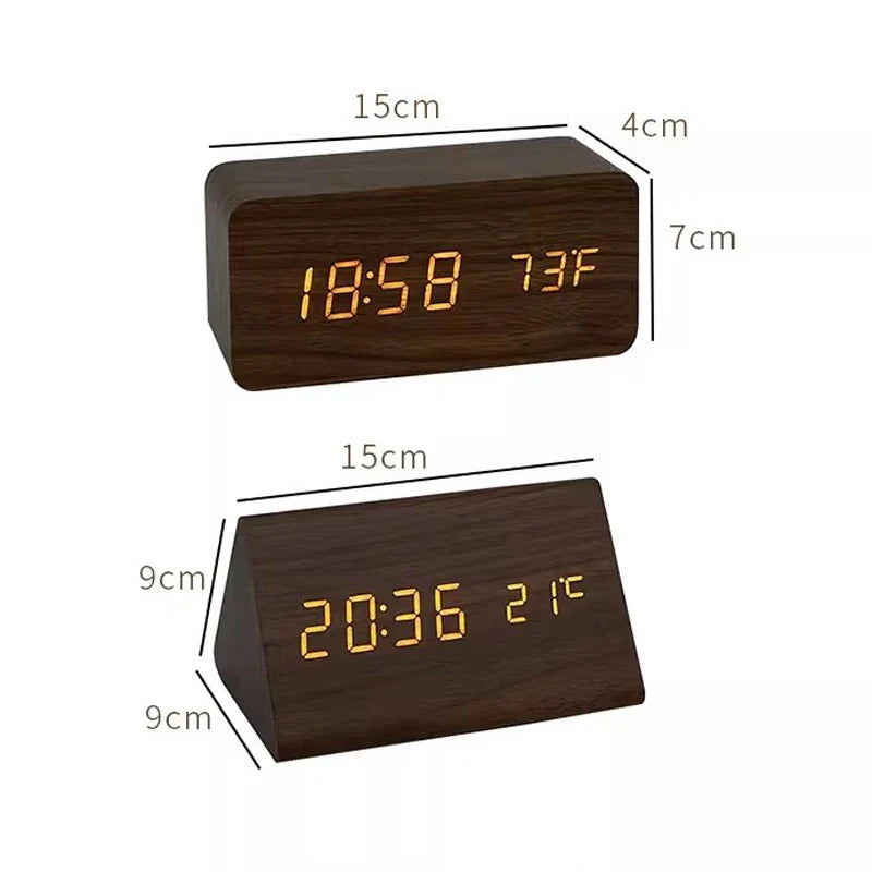 Wood Look LED Alarm Clock | Retro Digital Table Clock Gift