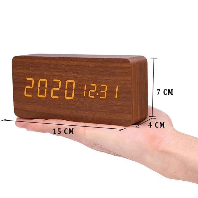 Wood Look LED Alarm Clock | Retro Digital Table Clock Gift