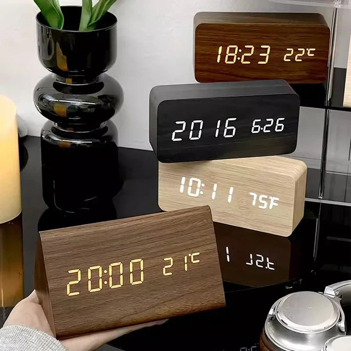 Wood Look LED Alarm Clock | Retro Digital Table Clock Gift