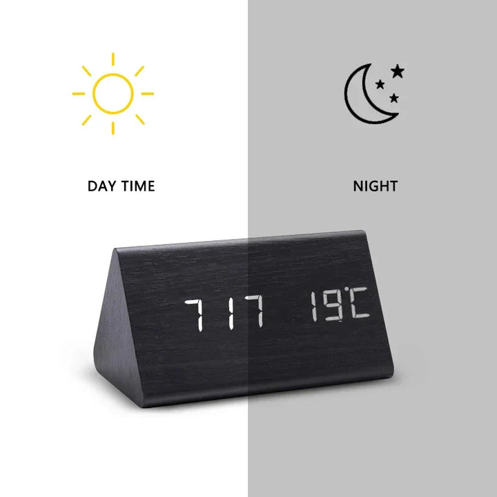 Wood Look LED Alarm Clock | Retro Digital Table Clock Gift