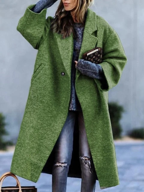 Elegant Long Coat for Women with Lapel Collar | Warm & Stylish