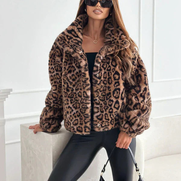 Fluffy feel Leopard Print Jacket | Soft Faux Fur Style Coat