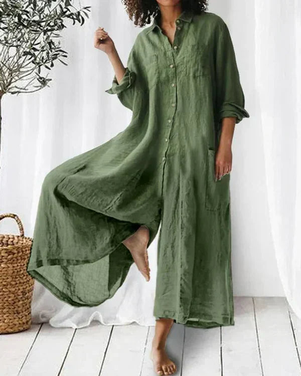 Cerise | Women's Elegant Linen-Cotton Jumpsuit
