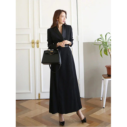 Elenia | Black Maxi Blazer Dress for Women