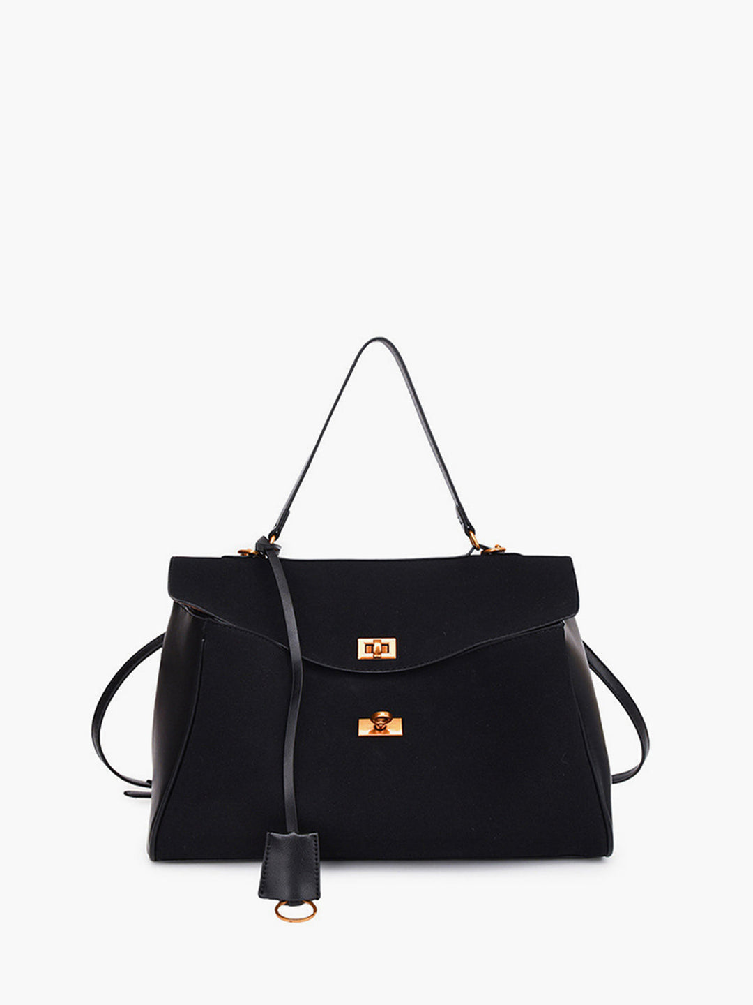 Structured Flap Suede Shoulder Bag with Leather Trim