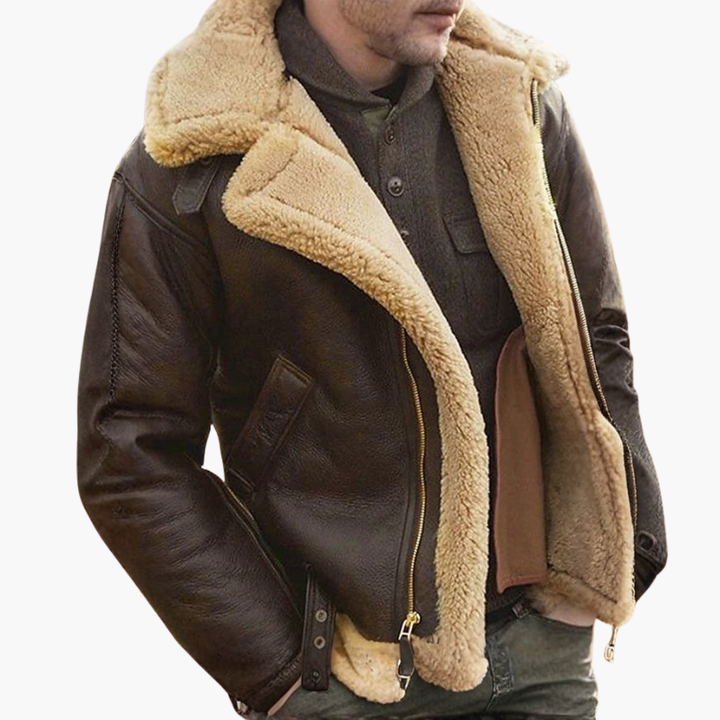 Men’s Aviator Bomber Jacket | Faux-Shearling Collar Zip-Up Winter Coat