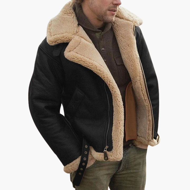 Men’s Aviator Bomber Jacket | Faux-Shearling Collar Zip-Up Winter Coat