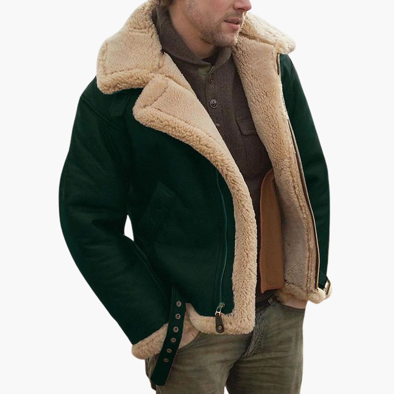 Men’s Aviator Bomber Jacket | Faux-Shearling Collar Zip-Up Winter Coat