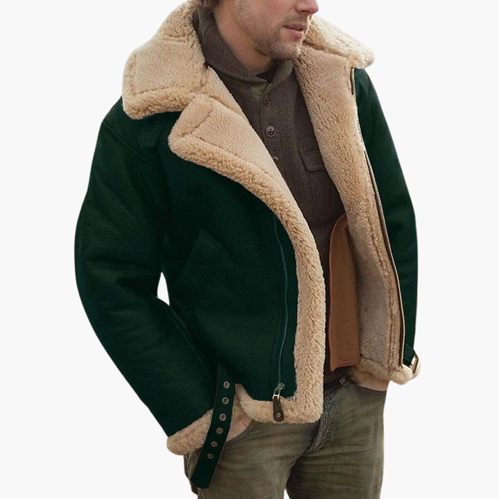 Men’s Aviator Bomber Jacket | Faux-Shearling Collar Zip-Up Winter Coat