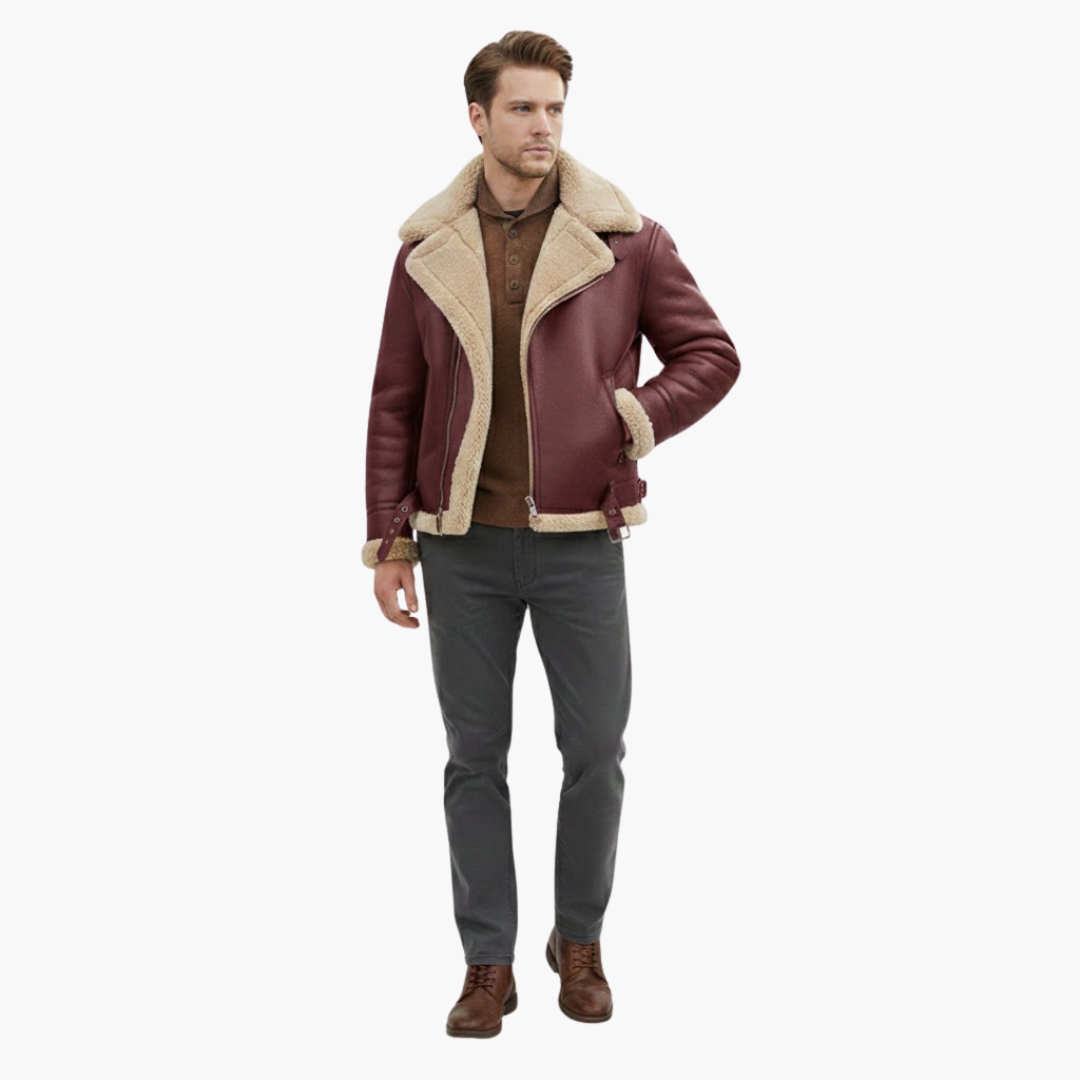 Men’s Aviator Bomber Jacket | Faux-Shearling Collar Zip-Up Winter Coat