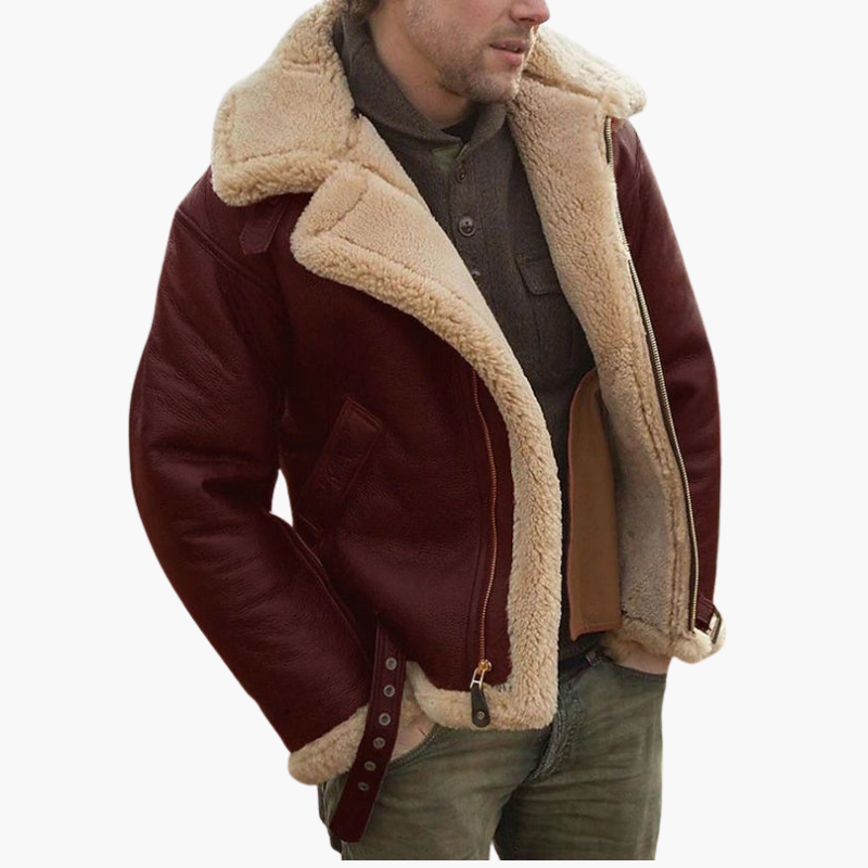 Men’s Aviator Bomber Jacket | Faux-Shearling Collar Zip-Up Winter Coat
